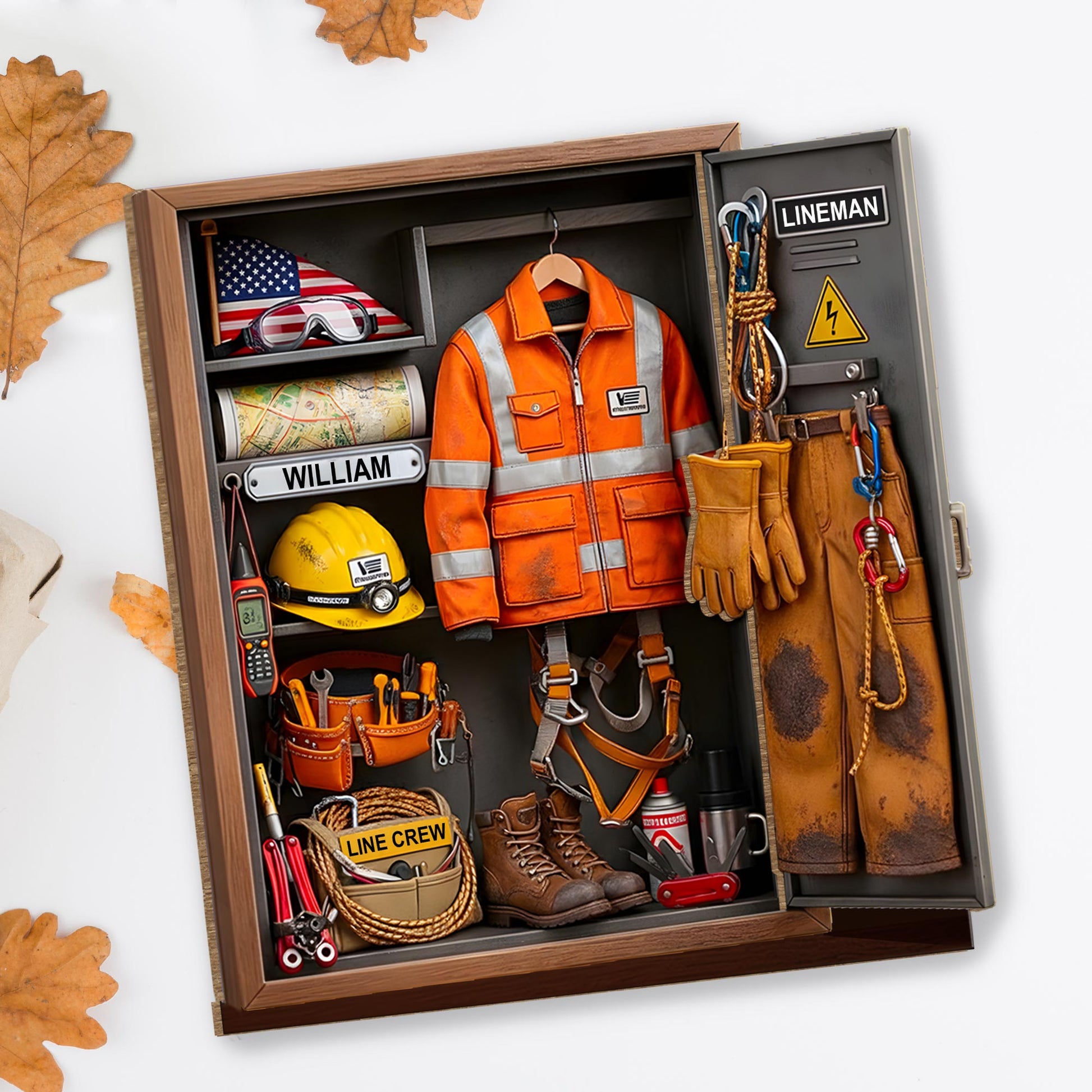 Lineman Line Crew Personal Locker With Hard Hat And Safety Vest
