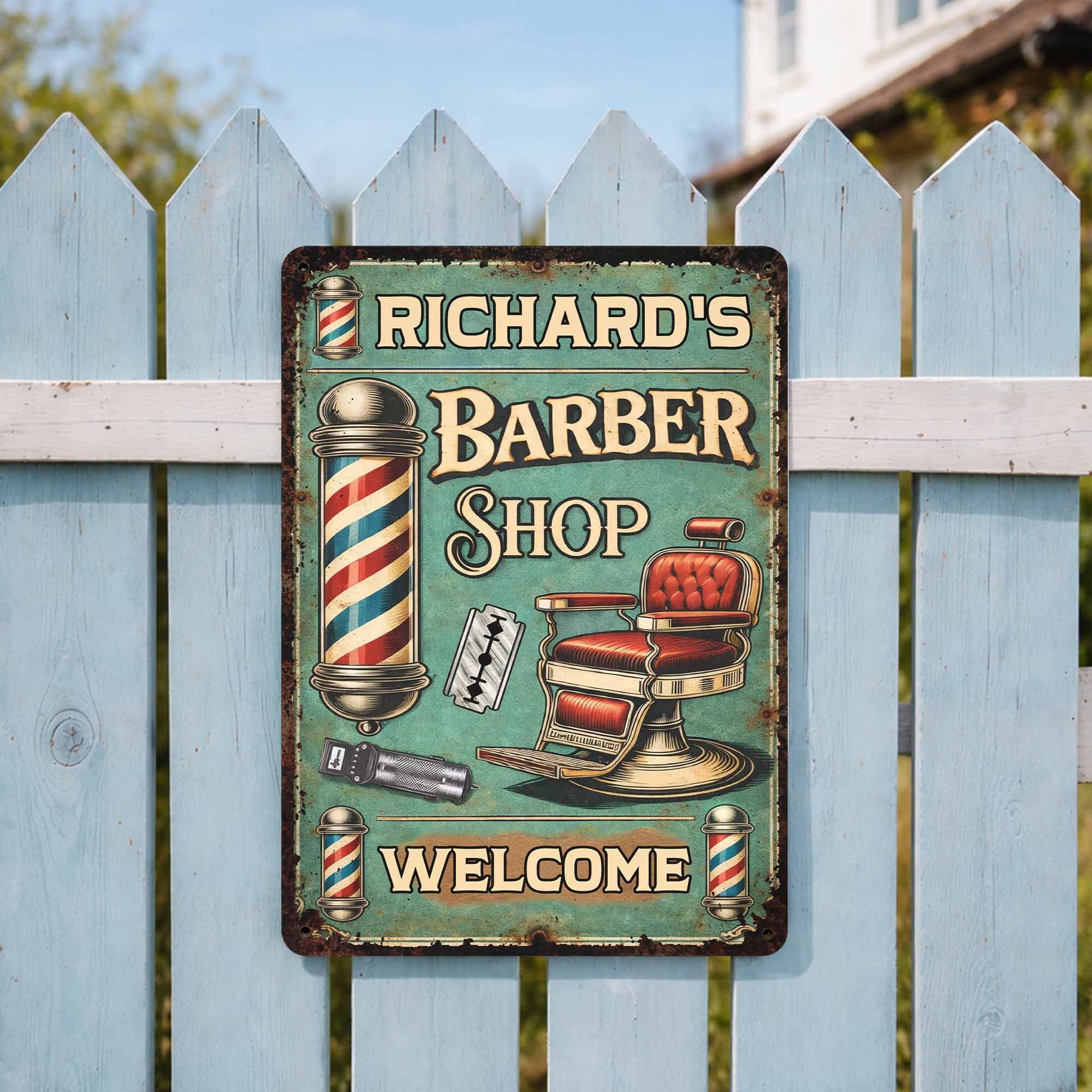 Welcome To Our Barber Shop Featuring Classic Barber Tools