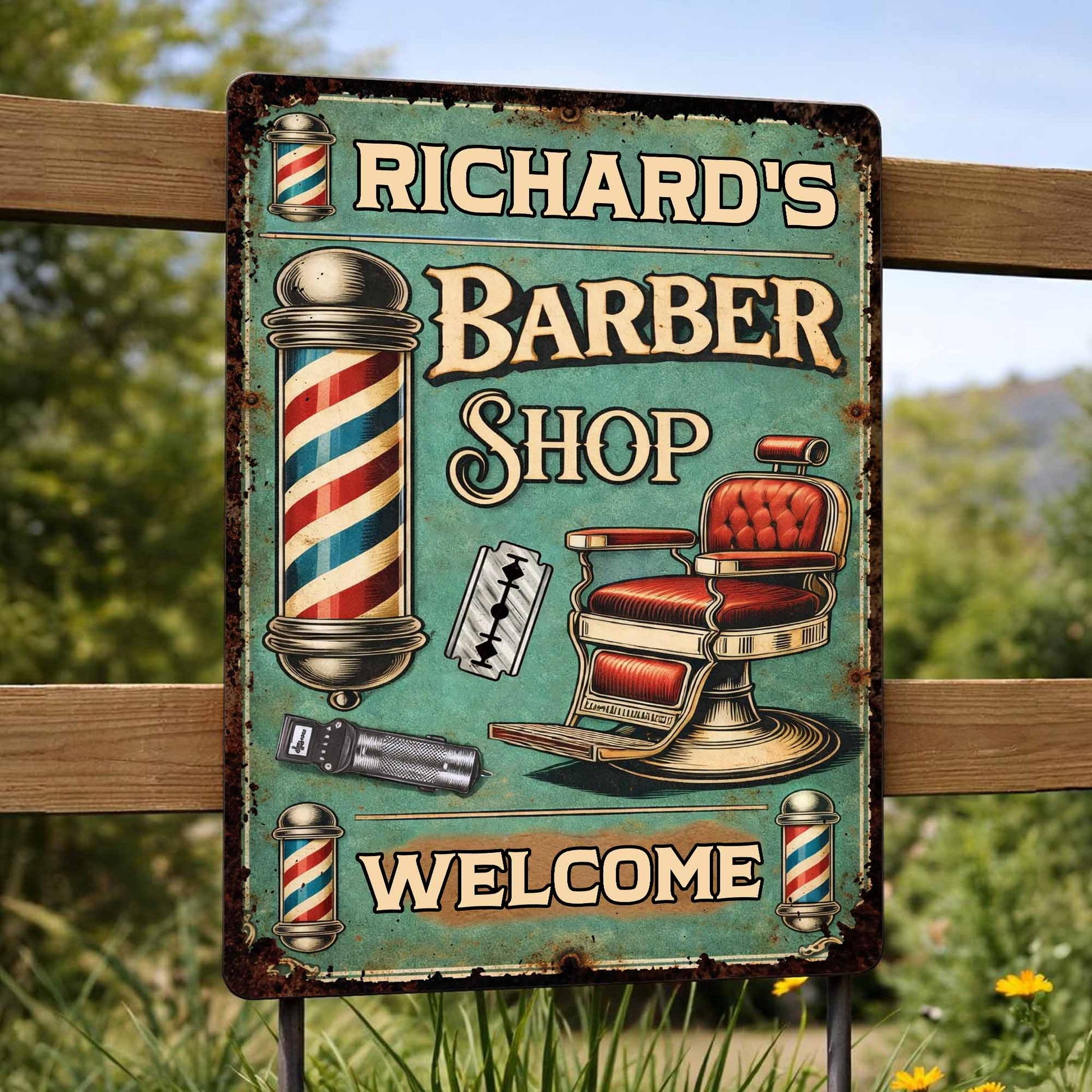 Welcome To Our Barber Shop Featuring Classic Barber Tools