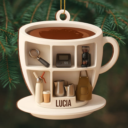 Decorative Coffee Cup Ornament With Coffee Accessories