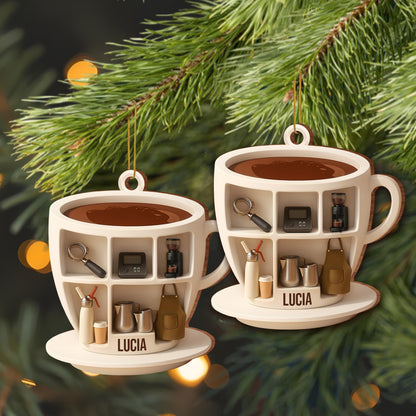 Decorative Coffee Cup Ornament With Coffee Accessories