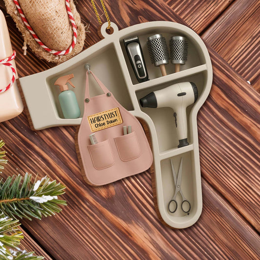 Custom Ornament For Hair Stylist With Styling Tools - Personalized Custom Wood Ornament, Custom Shaped - JBS049_WDO
