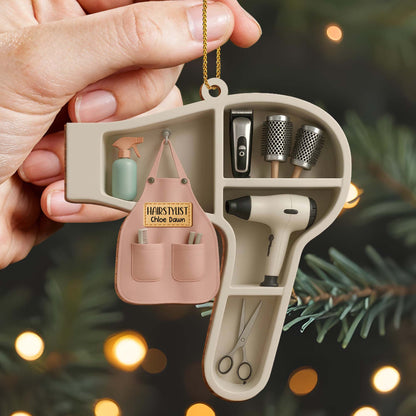 Custom Ornament For Hair Stylist With Styling Tools - Personalized Custom Wood Ornament, Custom Shaped - JBS049_WDO