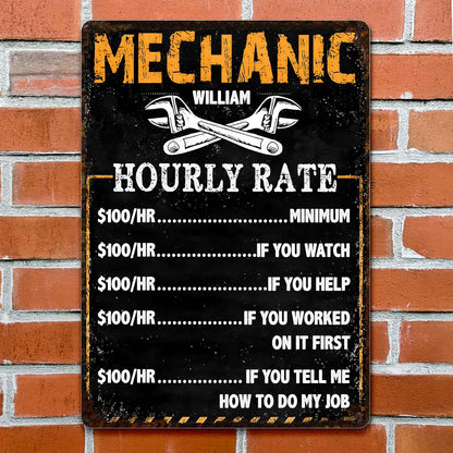 Mechanic Hourly Rate With Crossed Wrenches Tools Garage Sign