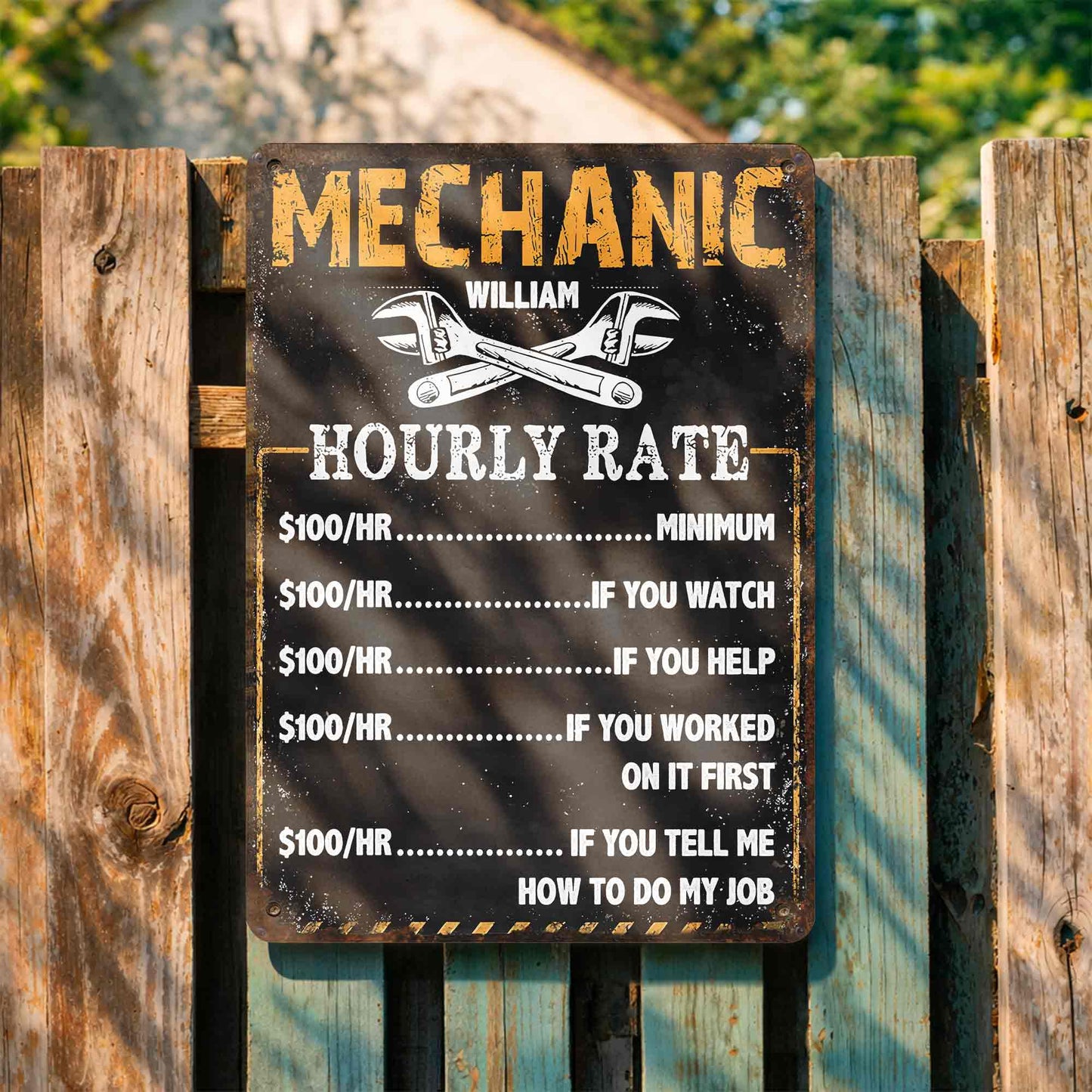 Mechanic Hourly Rate With Crossed Wrenches Tools Garage Sign