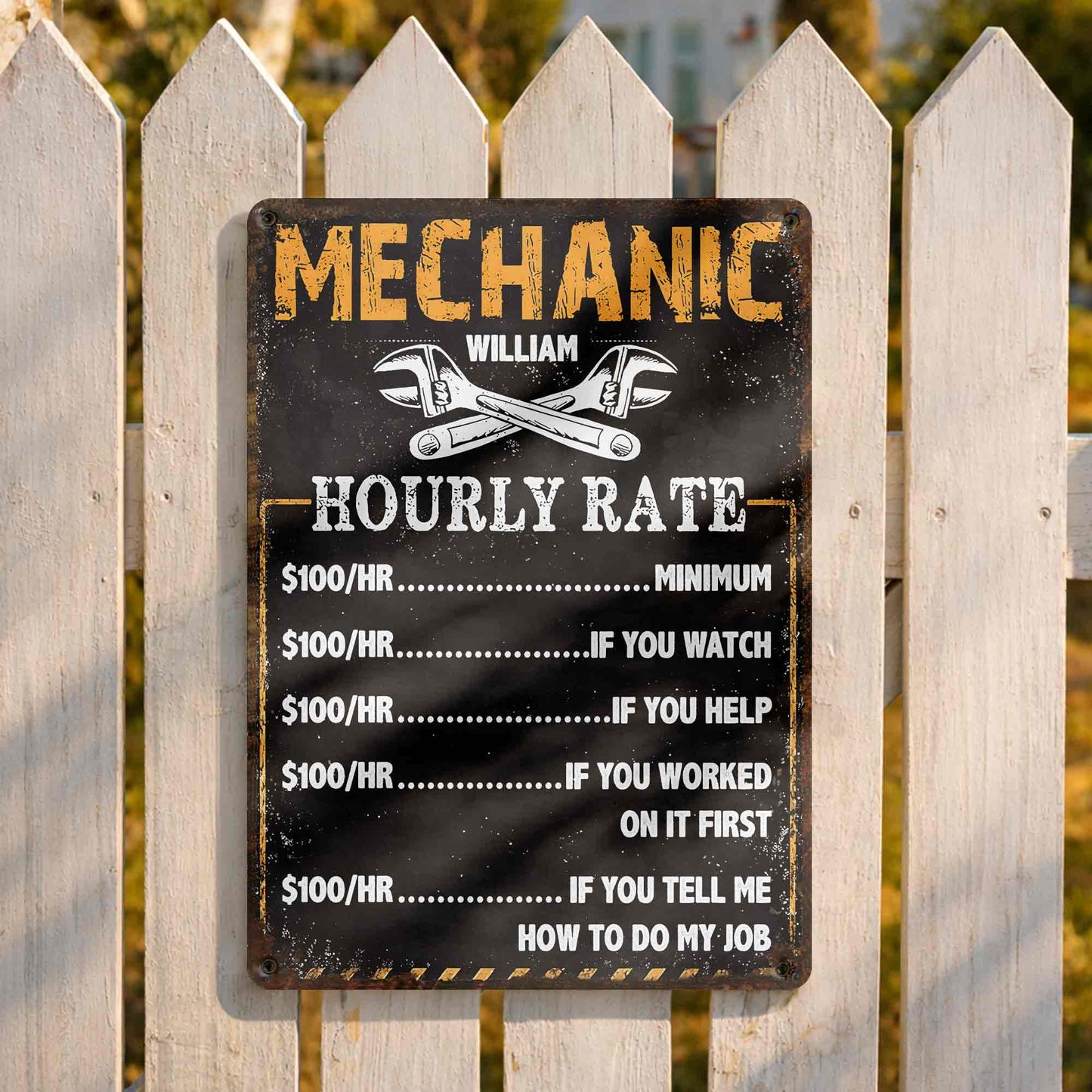 Mechanic Hourly Rate With Crossed Wrenches Tools Garage Sign