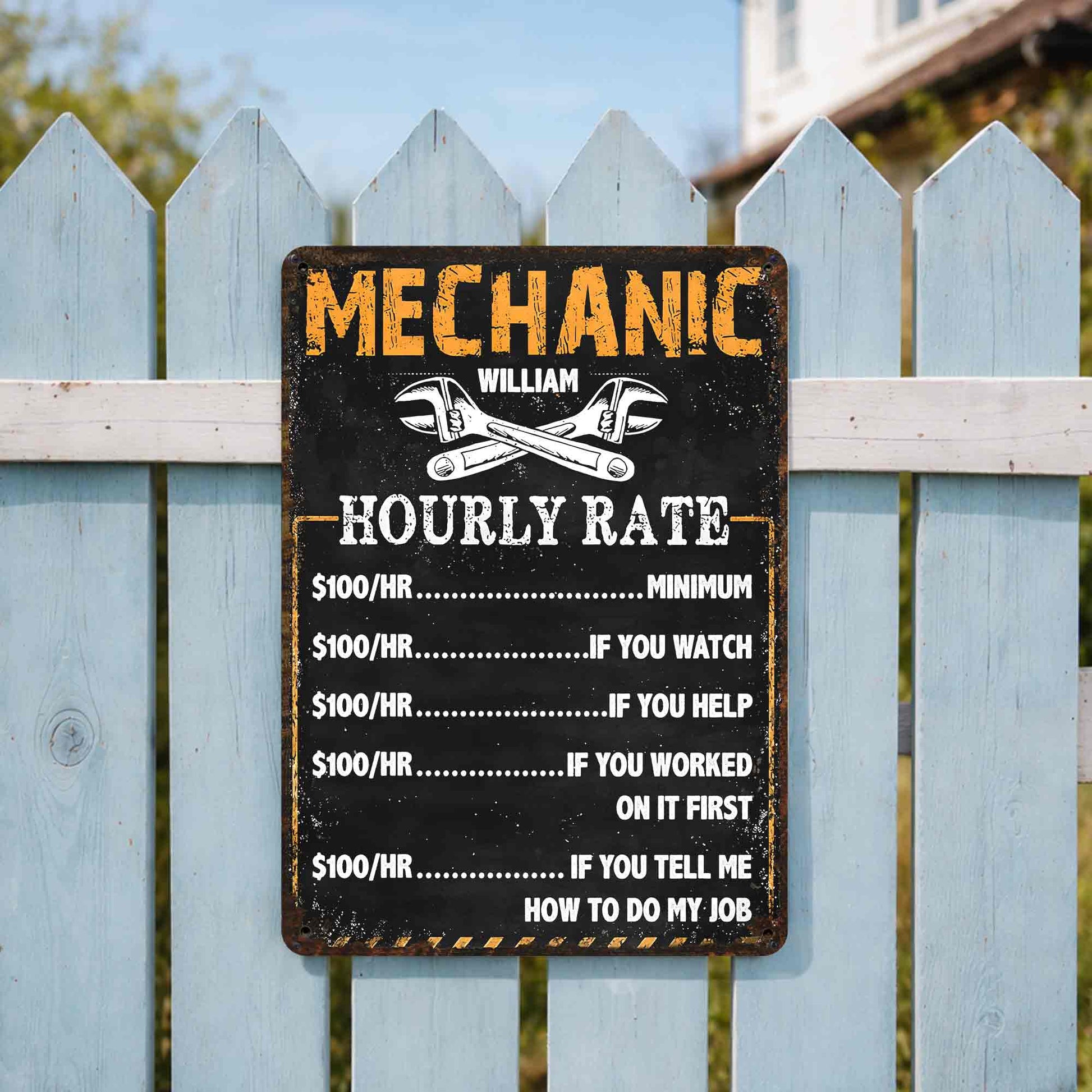 Mechanic Hourly Rate With Crossed Wrenches Tools Garage Sign
