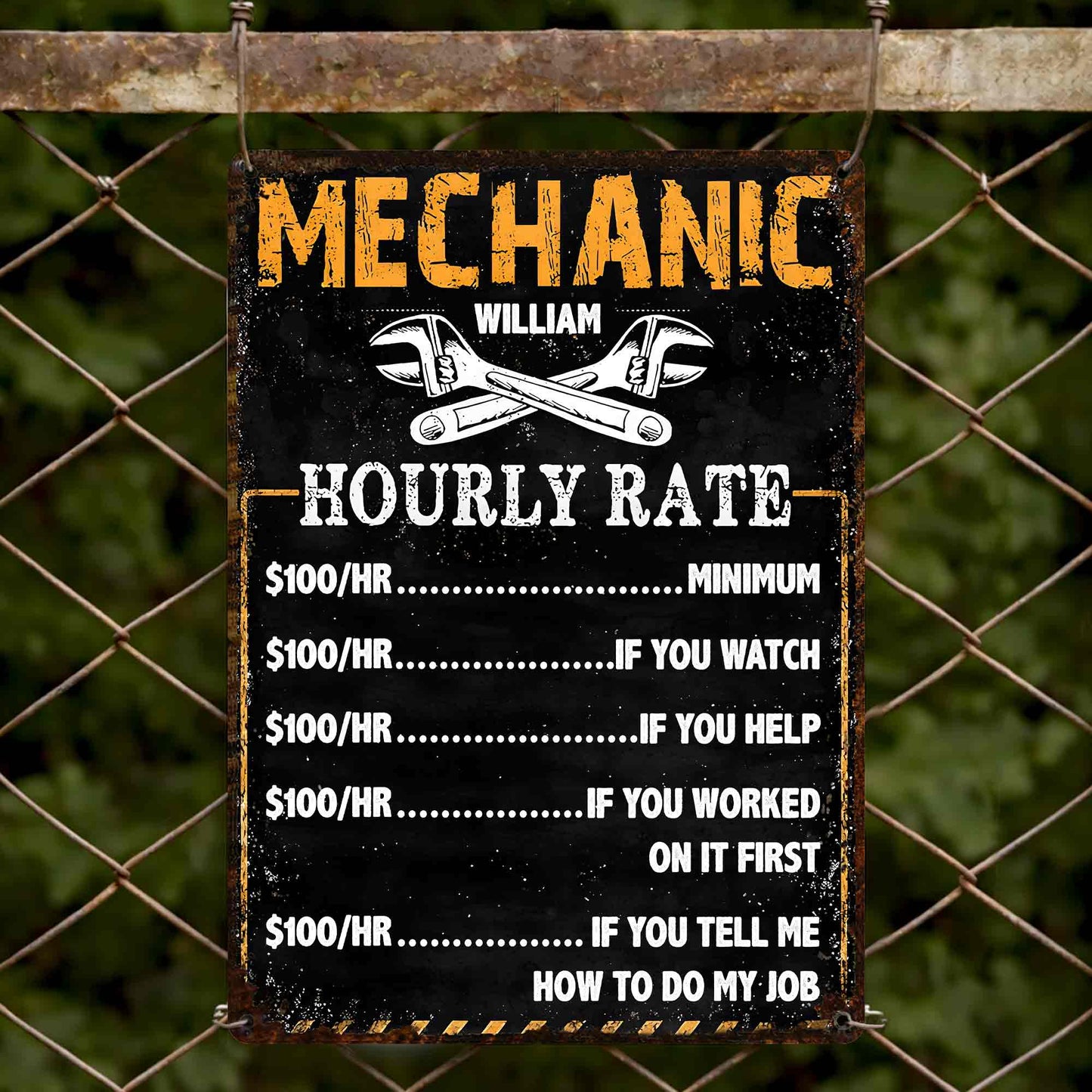Mechanic Hourly Rate With Crossed Wrenches Tools Garage Sign