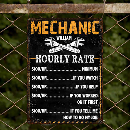 Mechanic Hourly Rate With Crossed Wrenches Tools Garage Sign