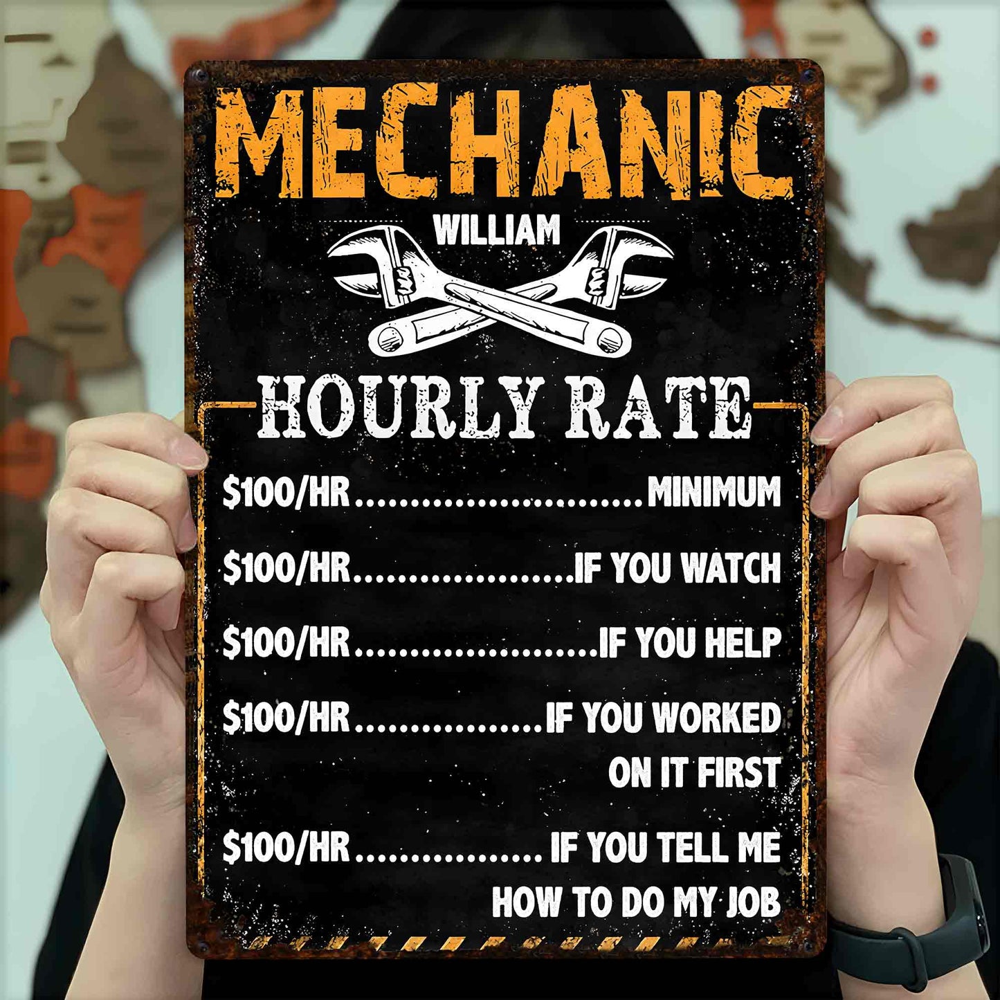 Mechanic Hourly Rate With Crossed Wrenches Tools Garage Sign