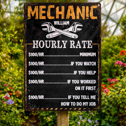 Mechanic Hourly Rate With Crossed Wrenches Tools Garage Sign