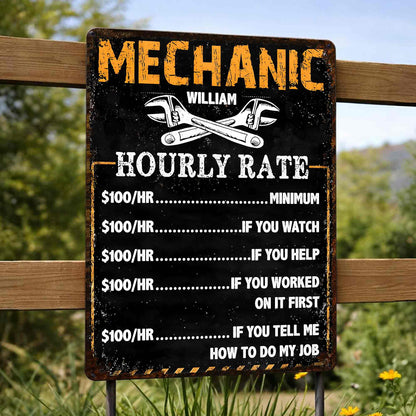 Mechanic Hourly Rate With Crossed Wrenches Tools Garage Sign
