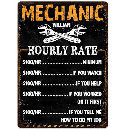 Mechanic Hourly Rate With Crossed Wrenches Tools Garage Sign