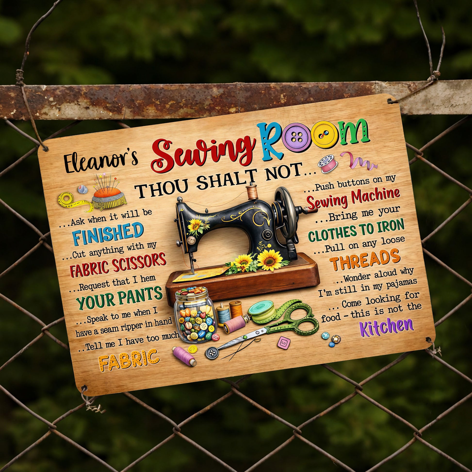 Sewing Room Thou Shalt Not With Sewing Machine And Scissors