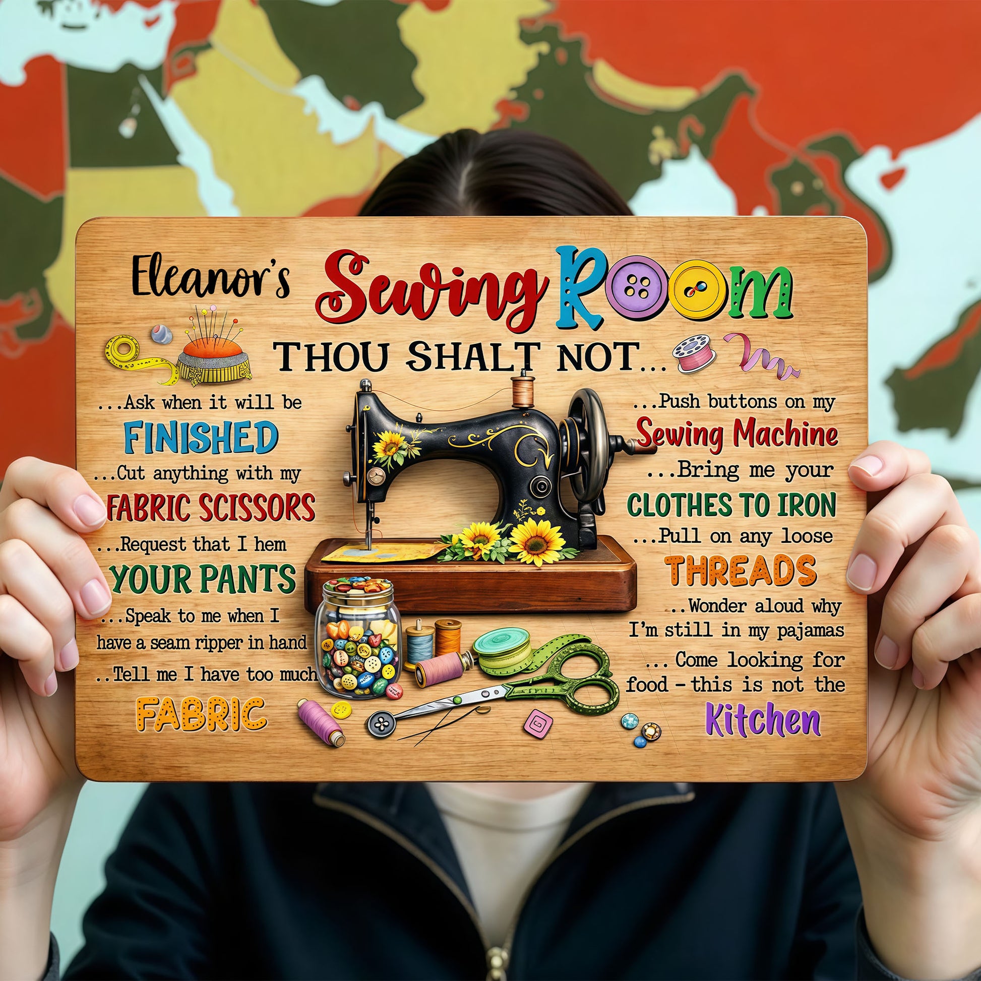 Sewing Room Thou Shalt Not With Sewing Machine And Scissors