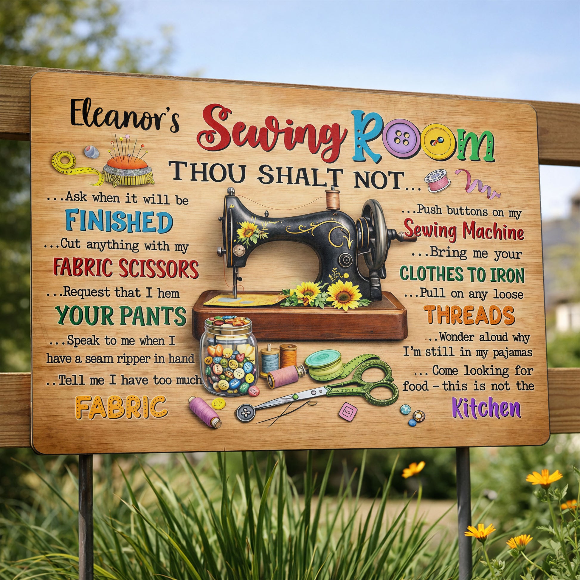 Sewing Room Thou Shalt Not With Sewing Machine And Scissors