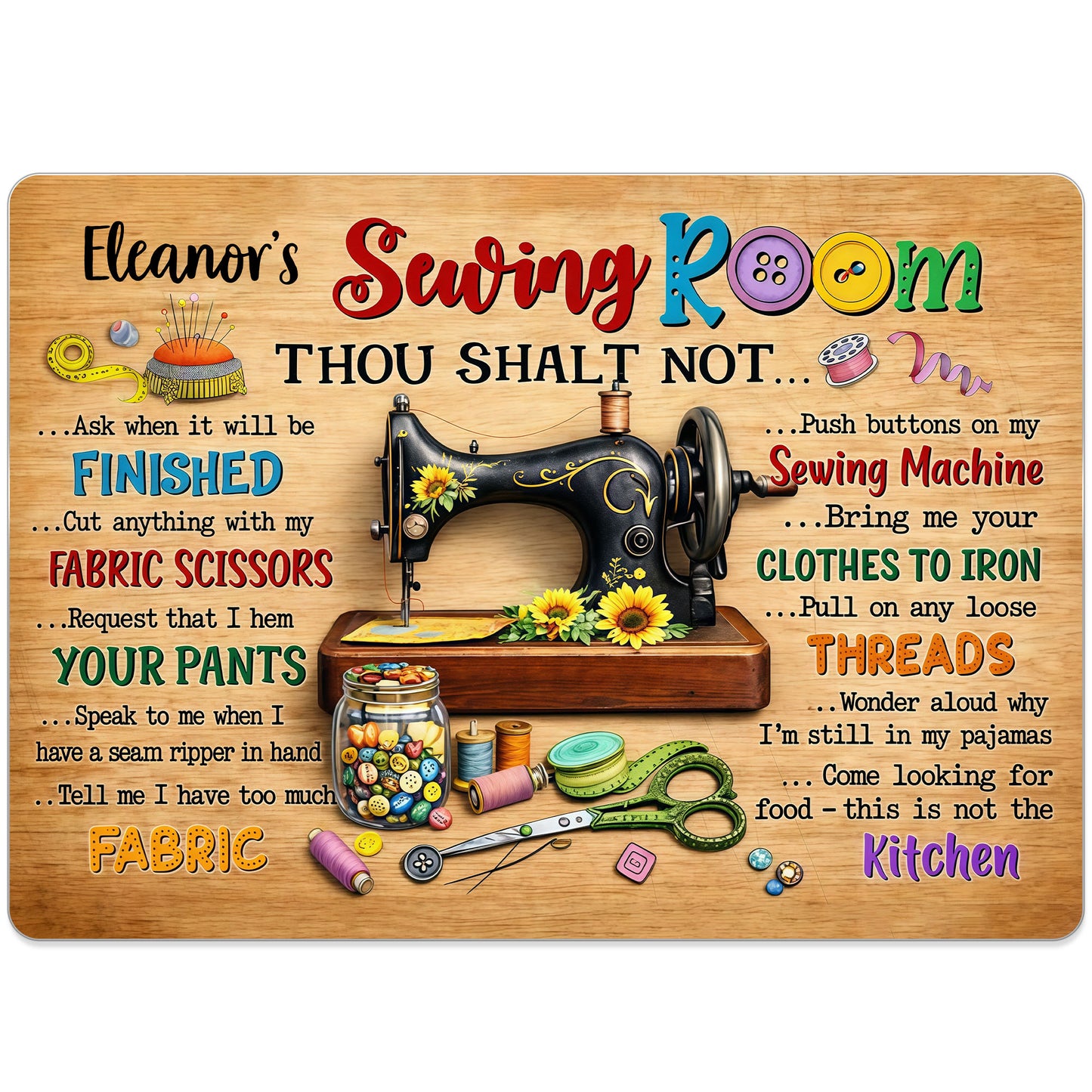 Sewing Room Thou Shalt Not With Sewing Machine And Scissors