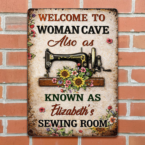 Welcome To Woman Cave Sewing Room Vintage Sewing Machine And Flowers