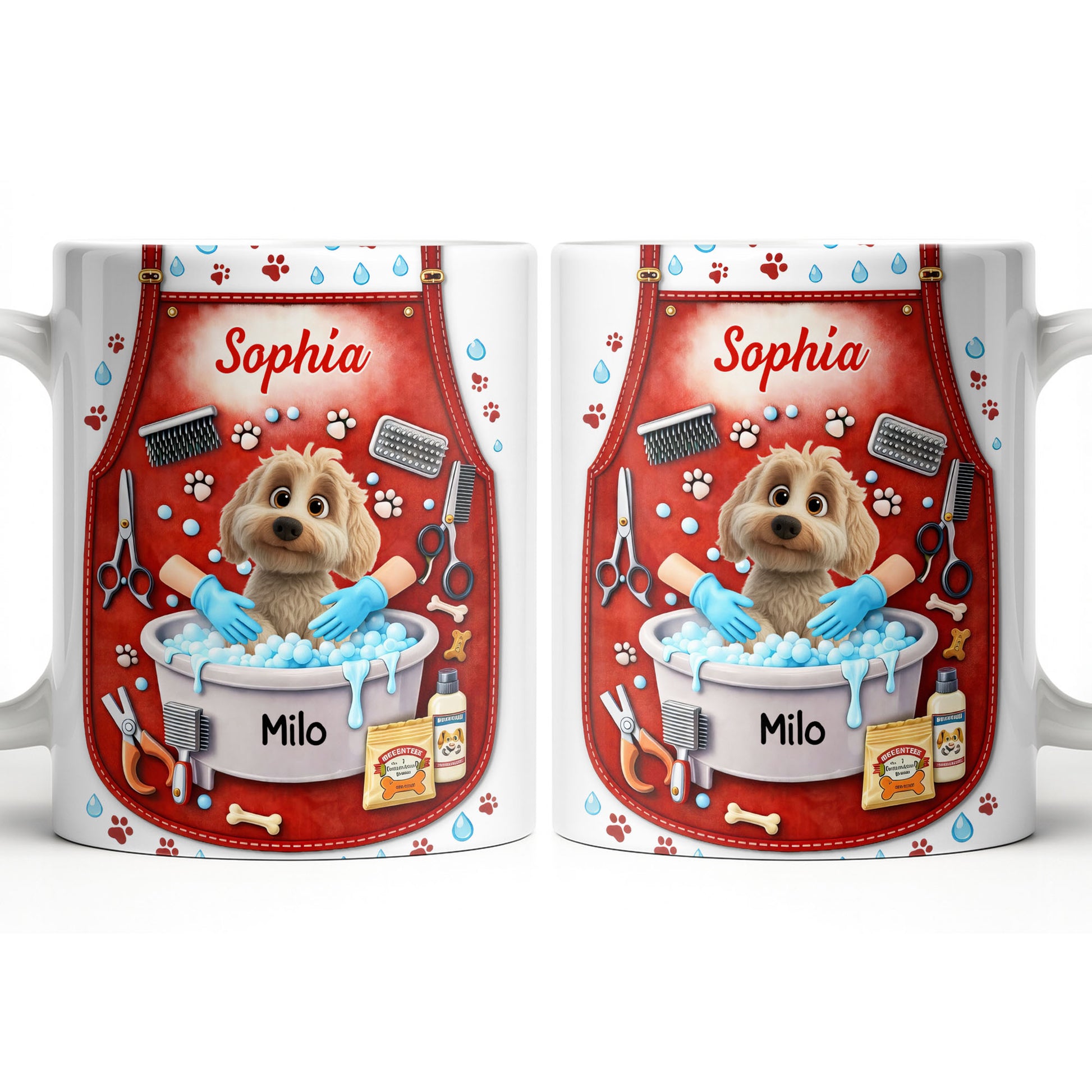 Customizable Dog Grooming Coffee Mug With Dog And Supplies