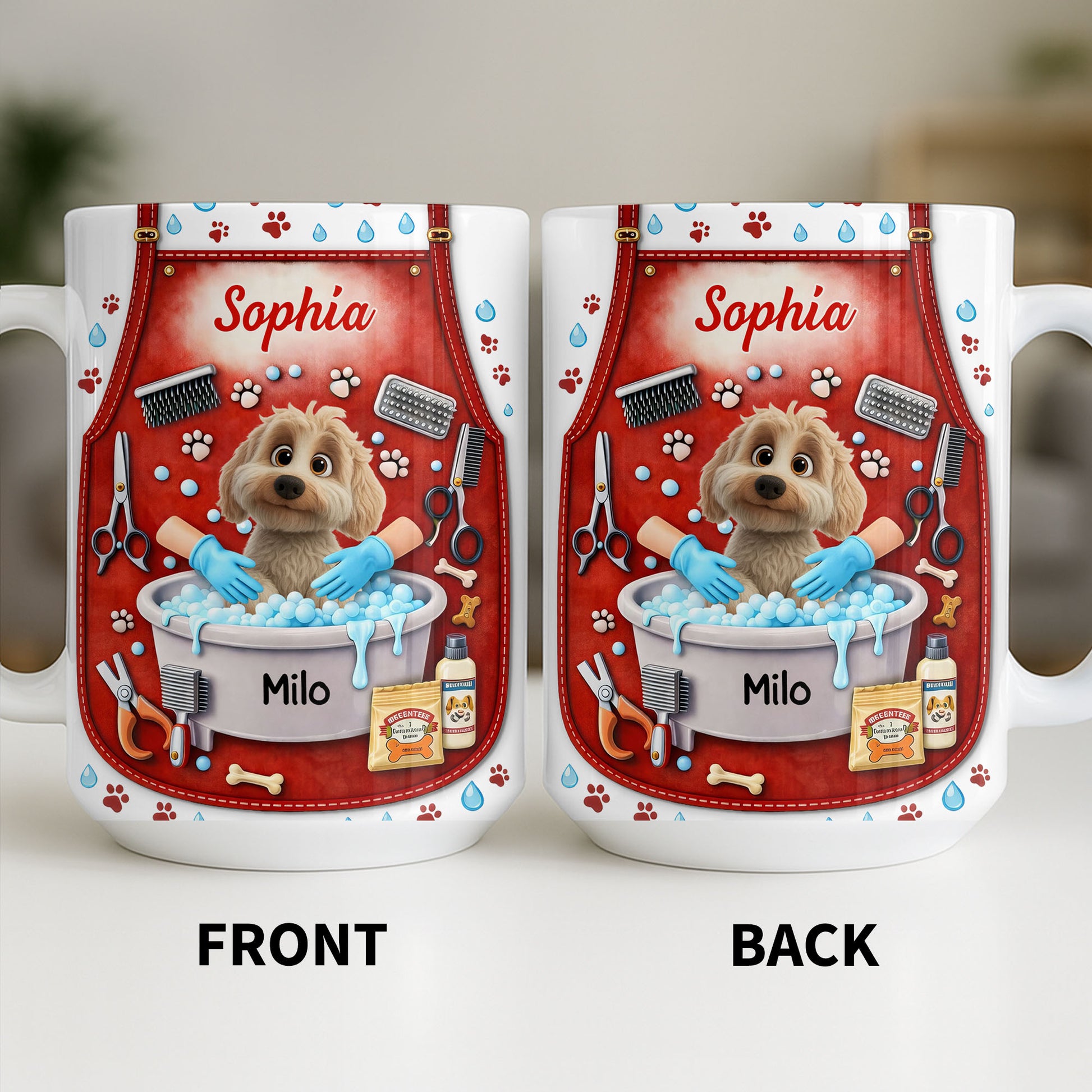Customizable Dog Grooming Coffee Mug With Dog And Supplies
