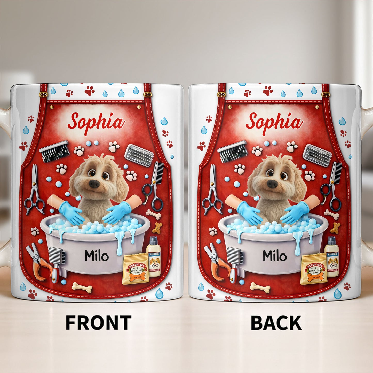 Customizable Dog Grooming Coffee Mug With Dog And Supplies