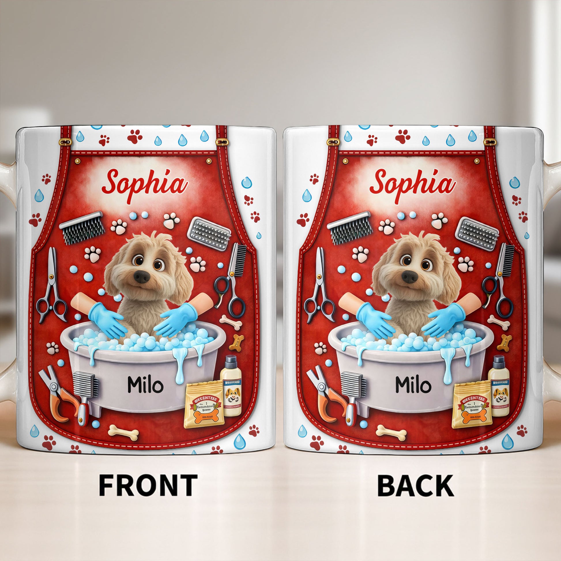 Customizable Dog Grooming Coffee Mug With Dog And Supplies