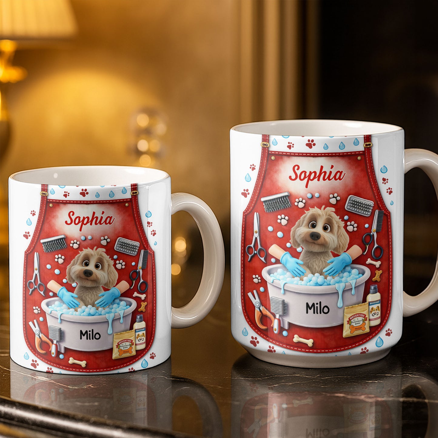 Customizable Dog Grooming Coffee Mug With Dog And Supplies