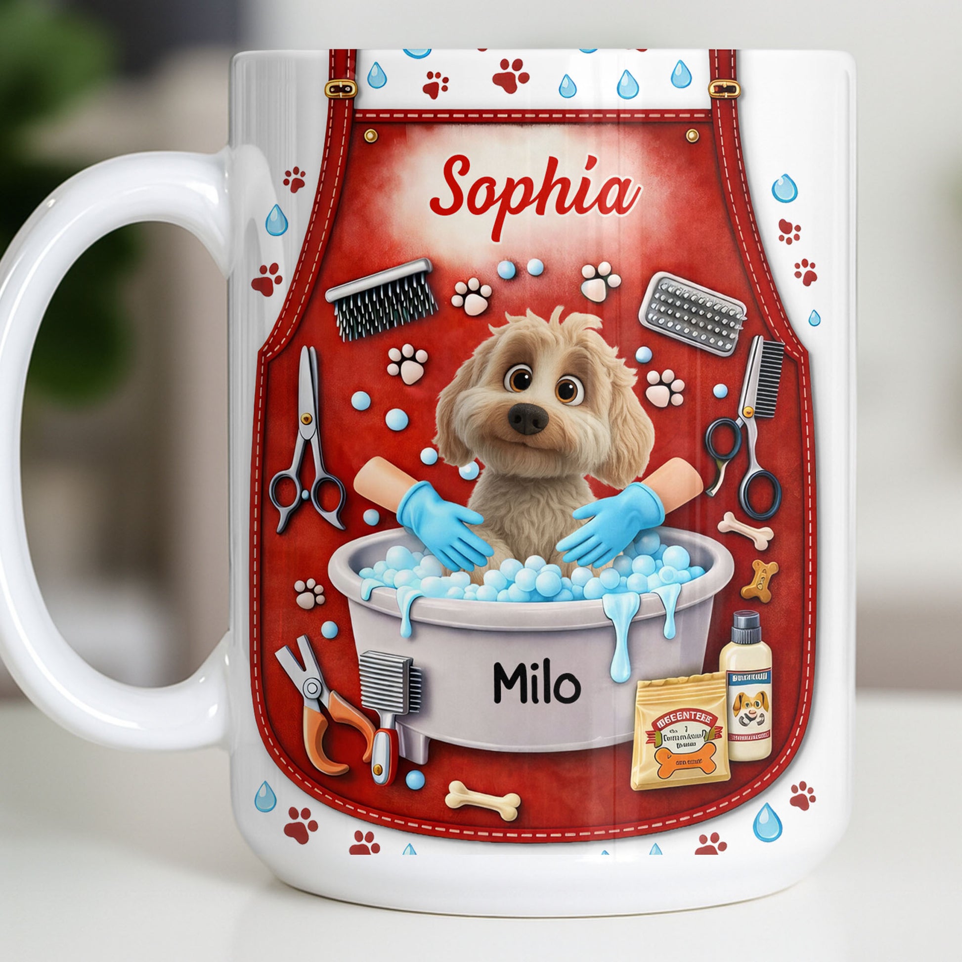 Customizable Dog Grooming Coffee Mug With Dog And Supplies