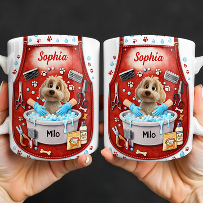 Customizable Dog Grooming Coffee Mug With Dog And Supplies