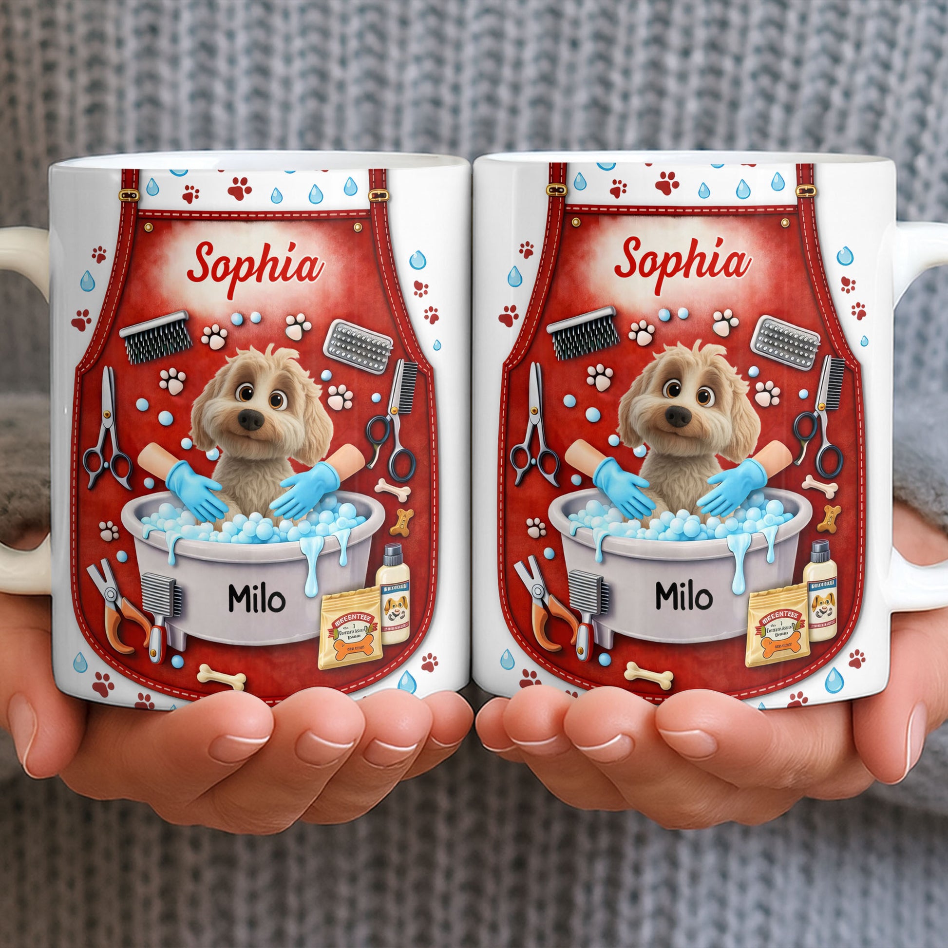 Customizable Dog Grooming Coffee Mug With Dog And Supplies