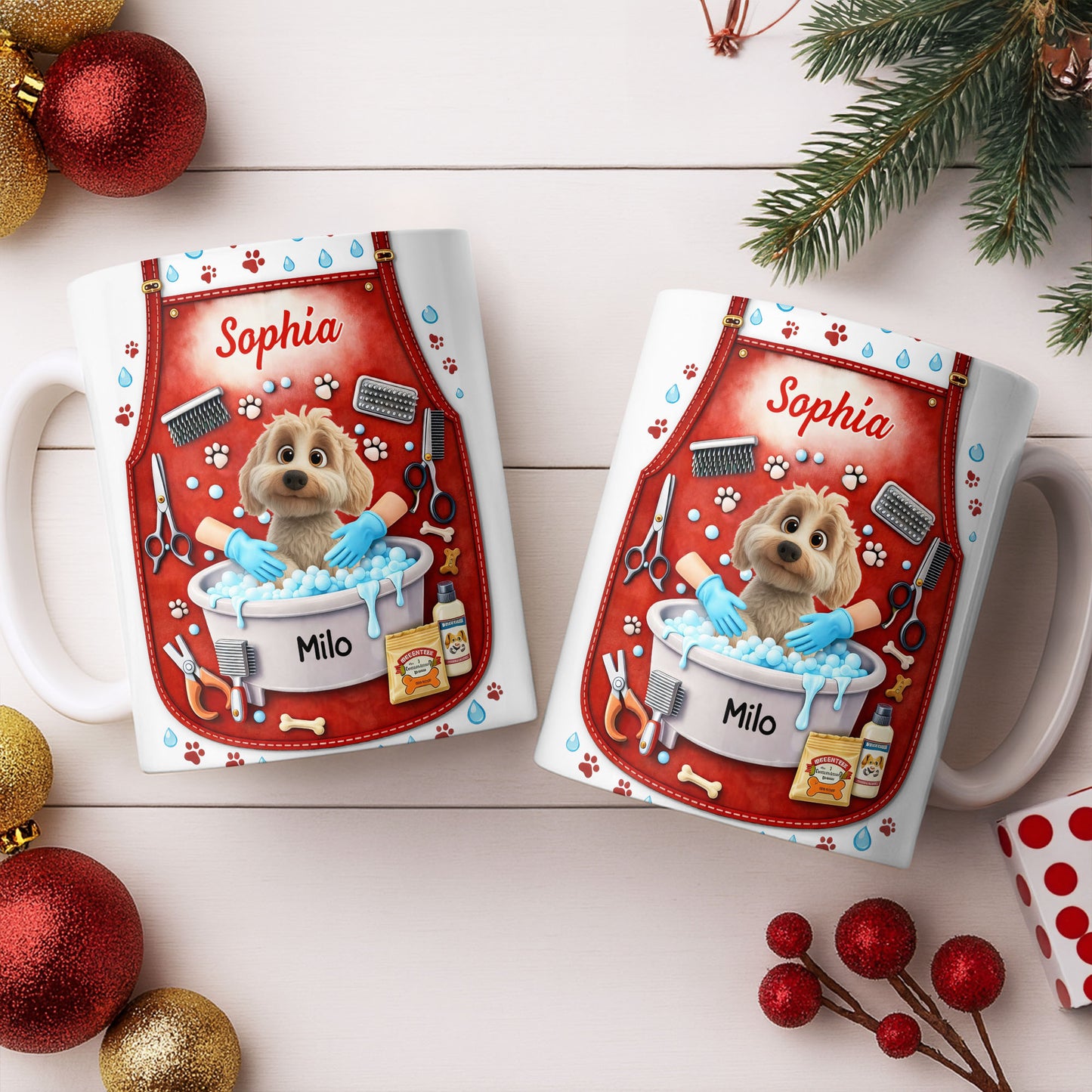 Customizable Dog Grooming Coffee Mug With Dog And Supplies