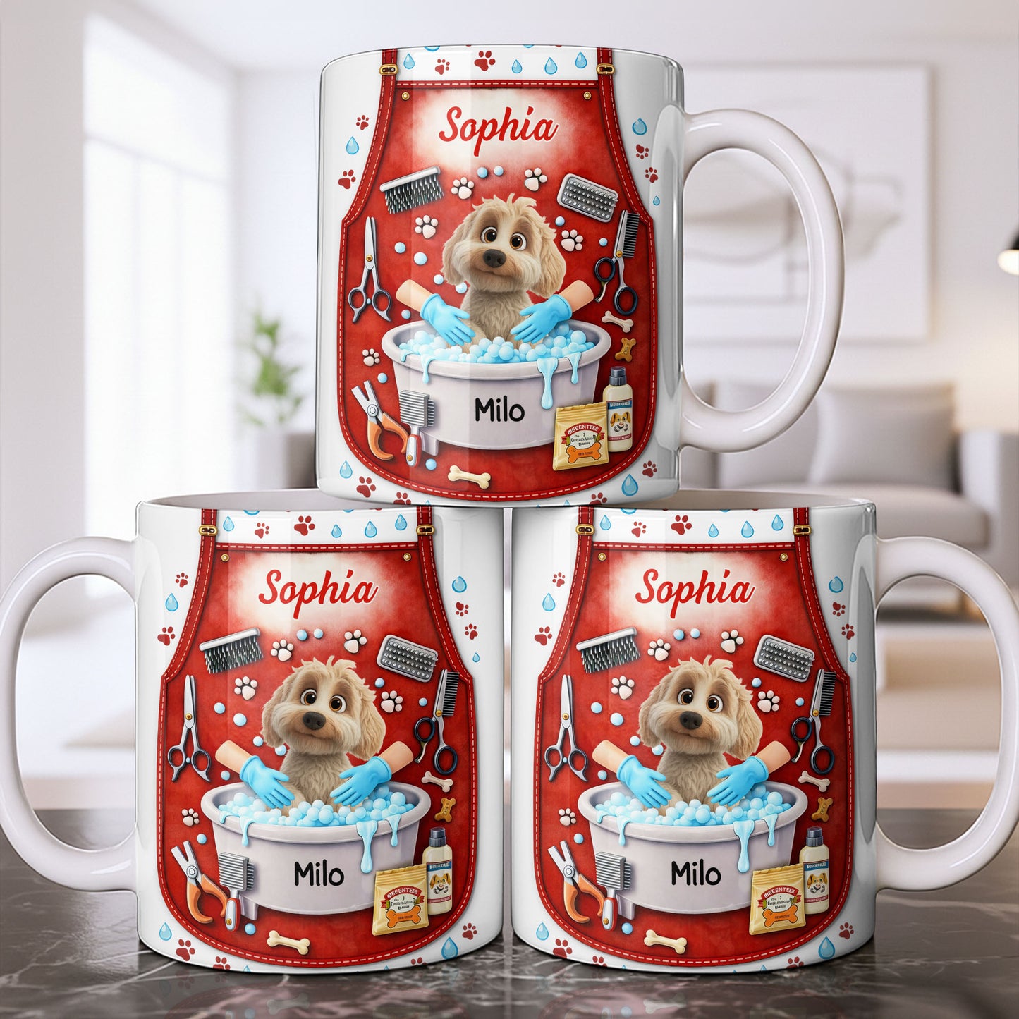 Customizable Dog Grooming Coffee Mug With Dog And Supplies