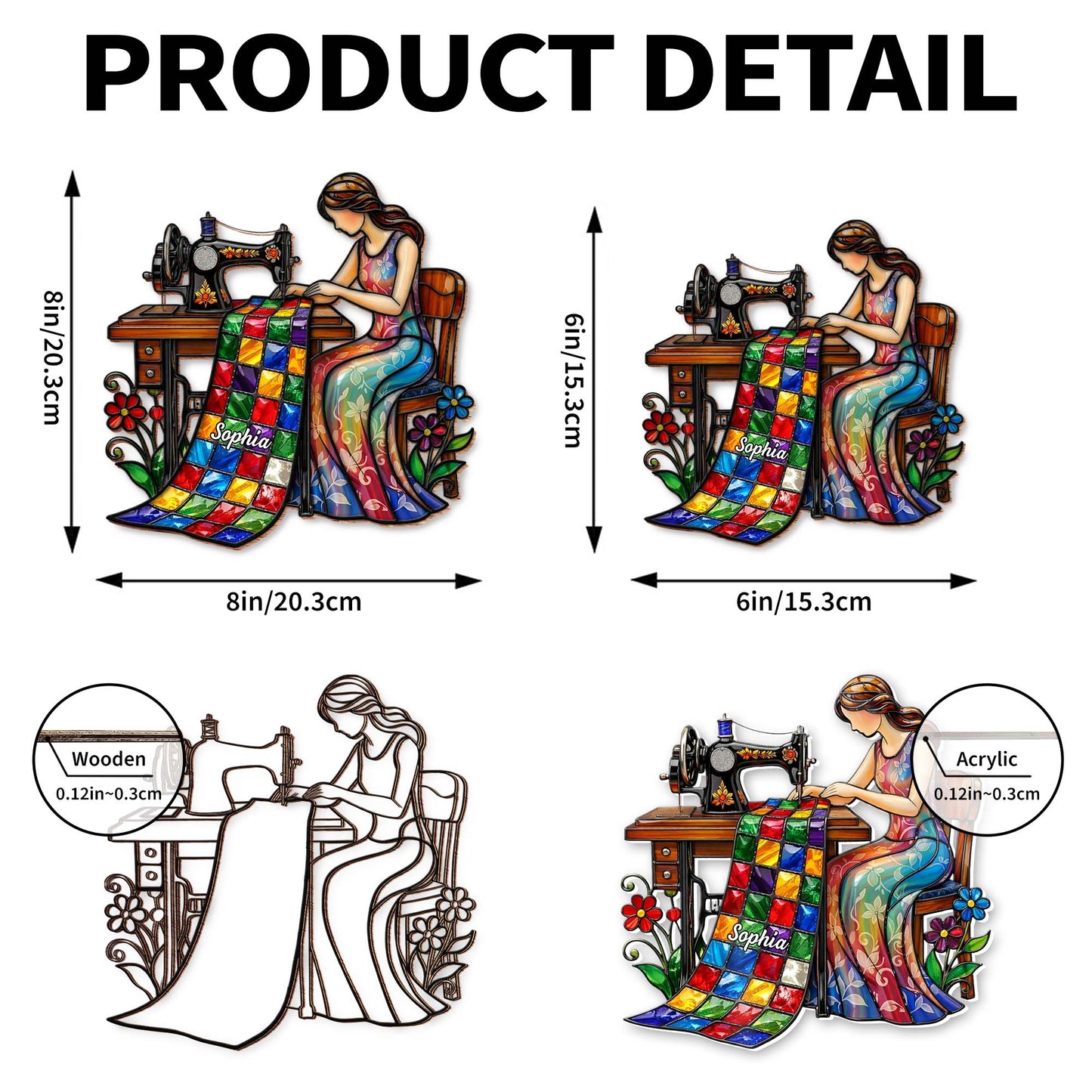 Woman Sewing Colorful Quilt Artwork - Personalized Custom Suncatcher - JBS066_CSUN