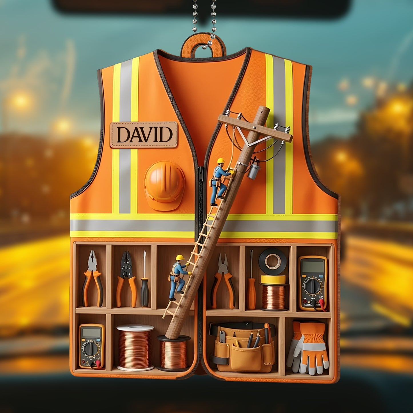 Custom Safety Vest And Tools Ornament
