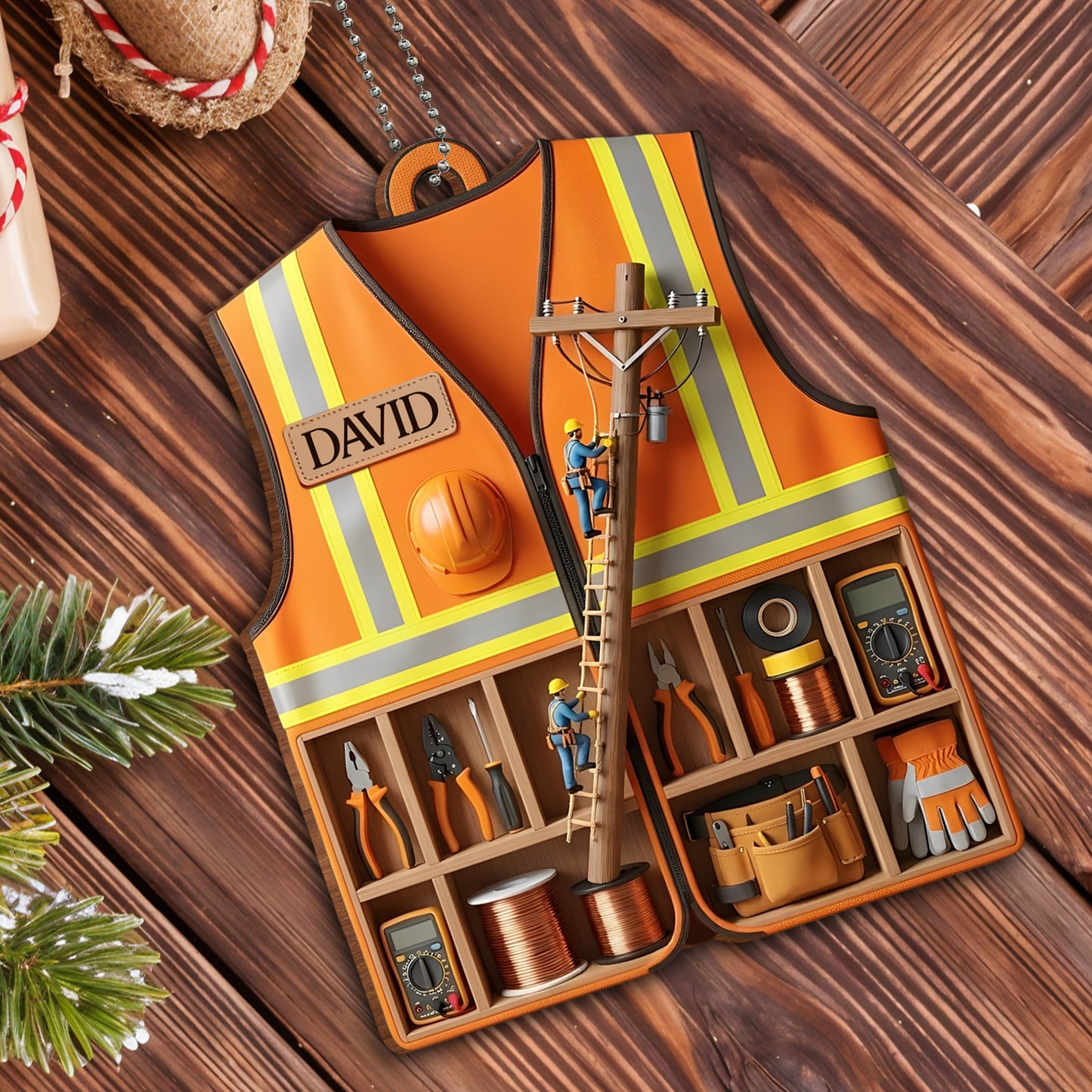 Custom Safety Vest And Tools Ornament