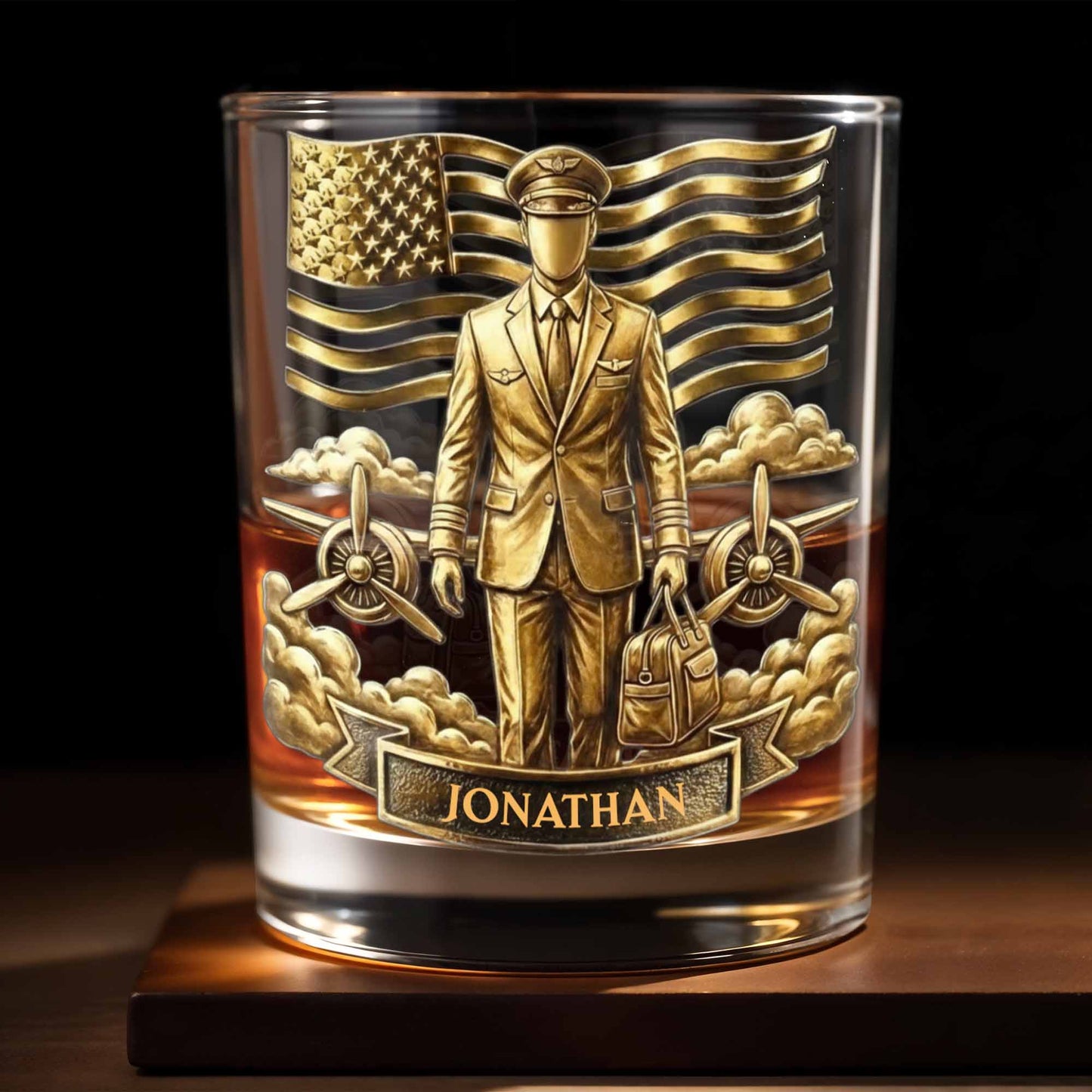 Pilot, American Flag, Whiskey Glass