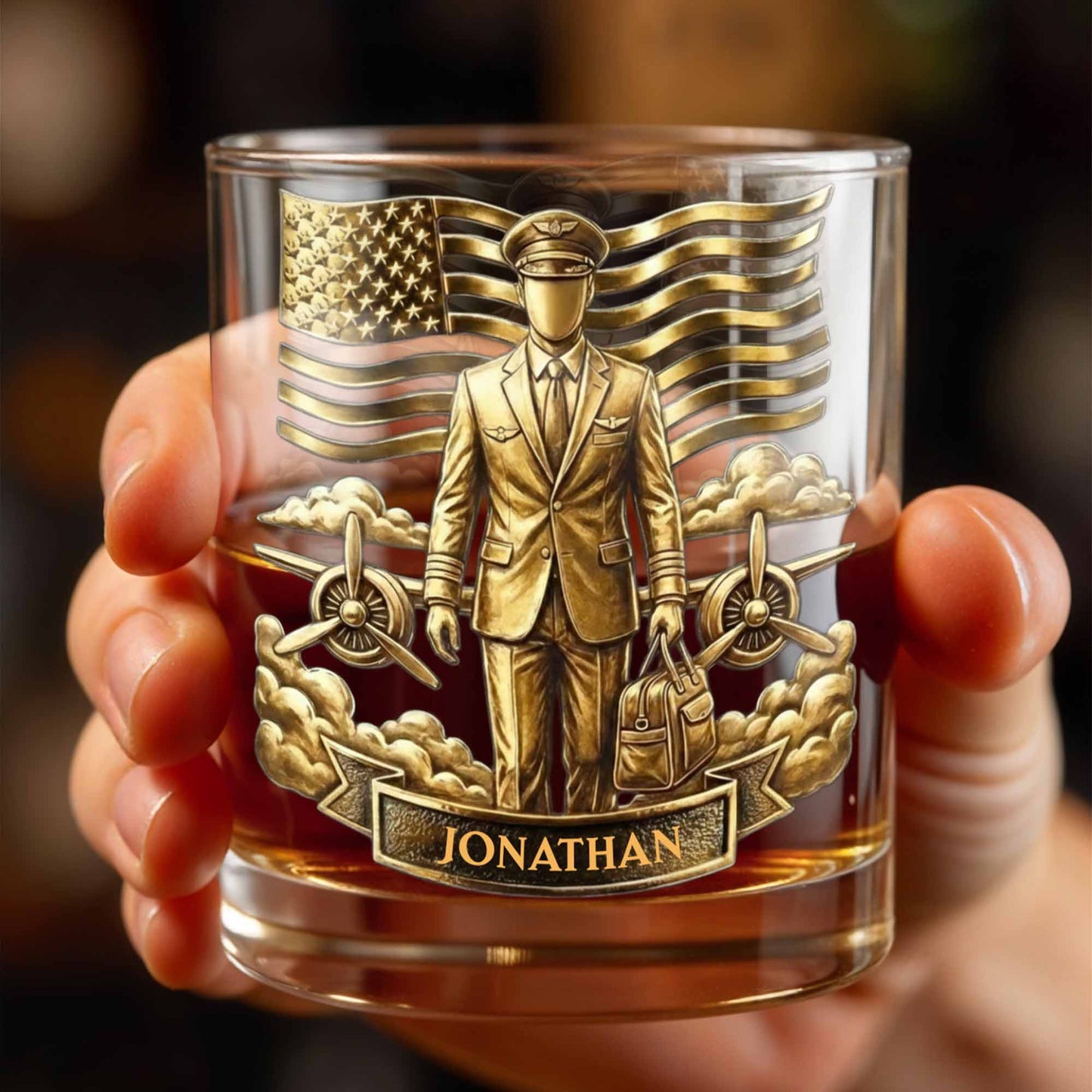Pilot, American Flag, Whiskey Glass