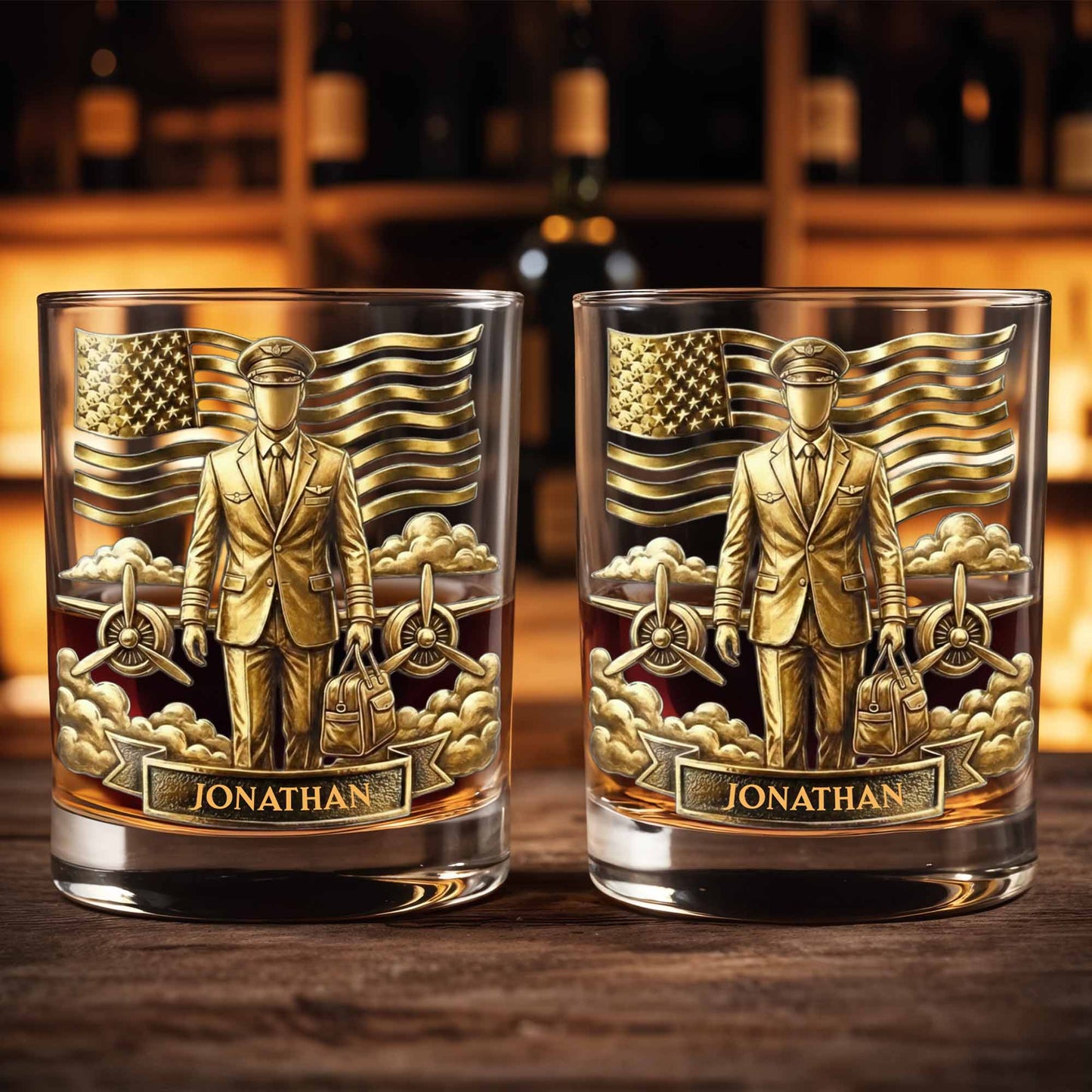 Pilot, American Flag, Whiskey Glass