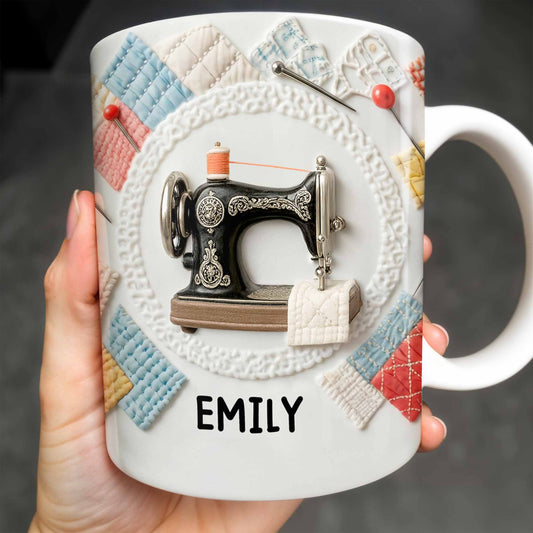 Vintage Sewing Machine and Colorful Quilt Design