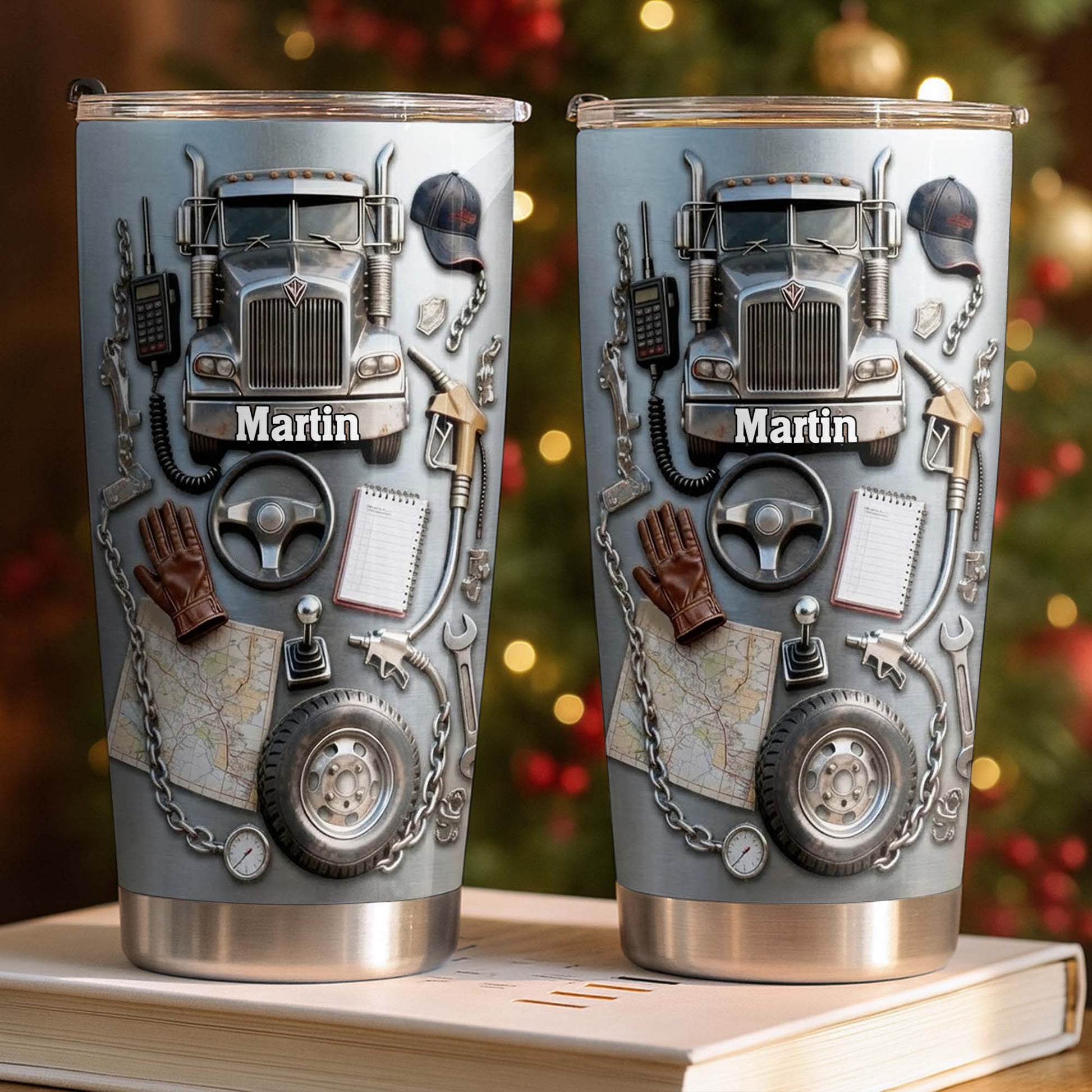 Custom Designed Tumbler With Truck And Tools