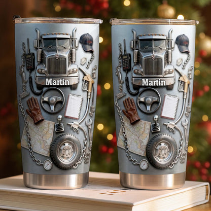 Custom Designed Tumbler With Truck And Tools