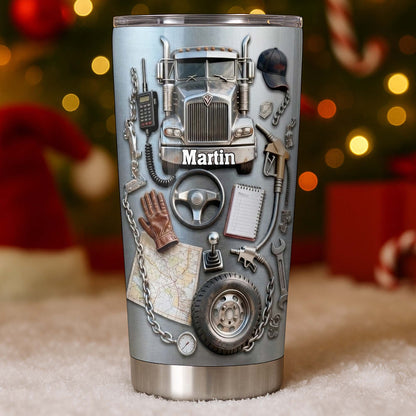 Custom Designed Tumbler With Truck And Tools