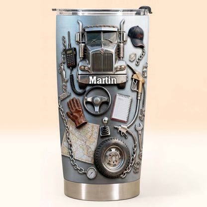Custom Designed Tumbler With Truck And Tools