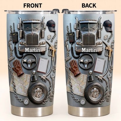Custom Designed Tumbler With Truck And Tools
