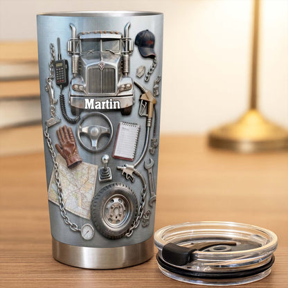 Custom Designed Tumbler With Truck And Tools
