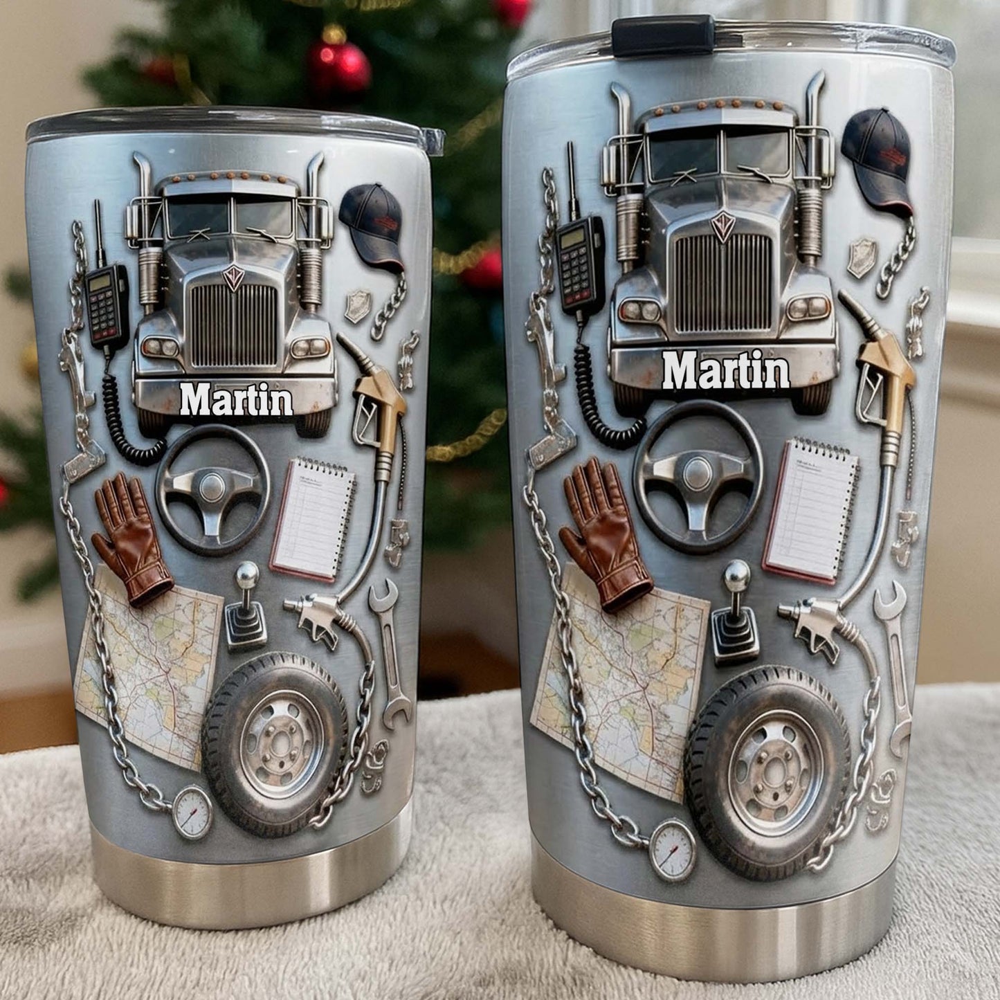 Custom Designed Tumbler With Truck And Tools
