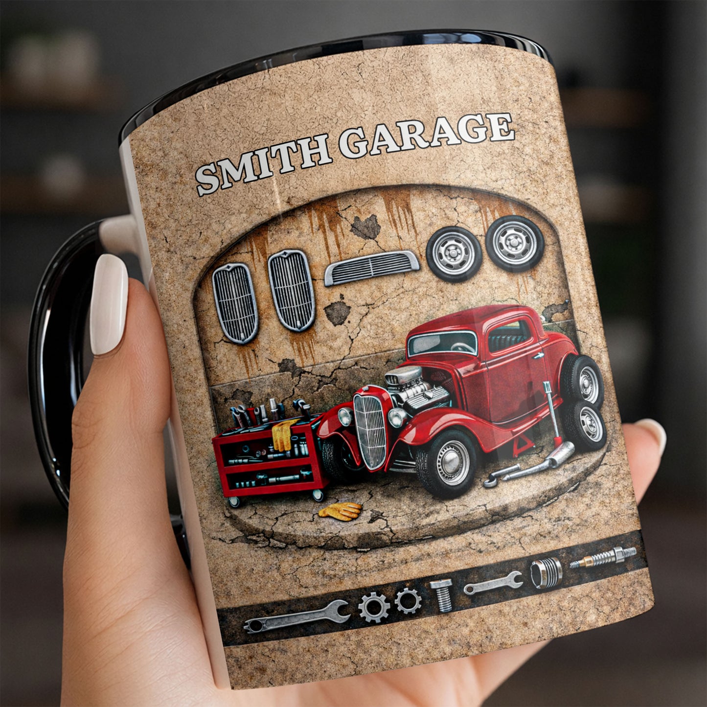 Garage Personalization With Vintage Classic Car And Tools