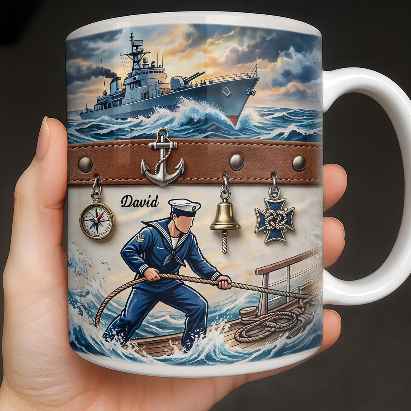 To My Courageous Sailor, Ship And Ocean Waves Design