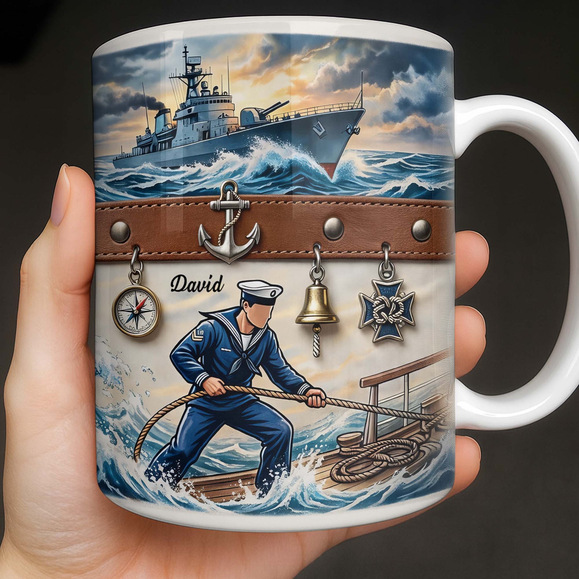To My Courageous Sailor, Ship And Ocean Waves Design
