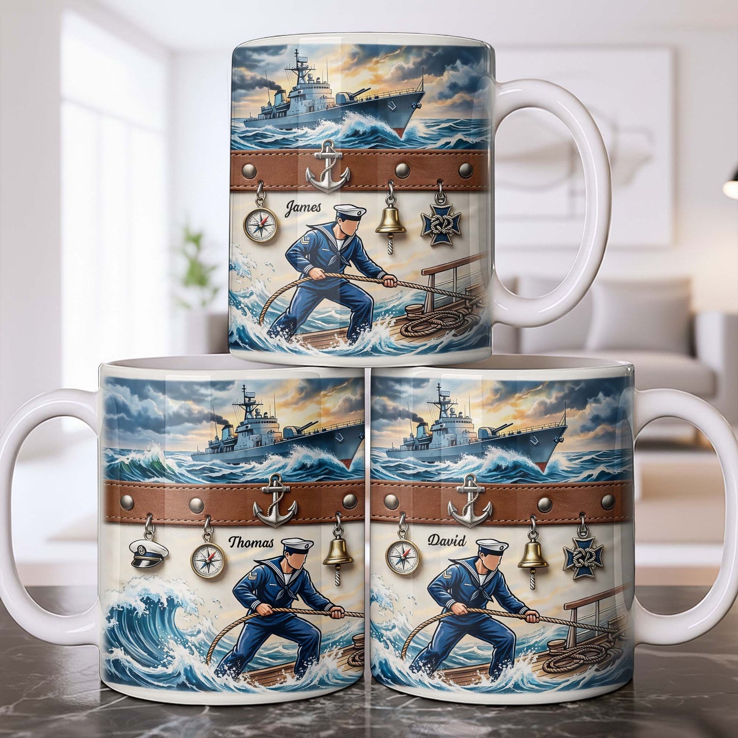To My Courageous Sailor, Ship And Ocean Waves Design